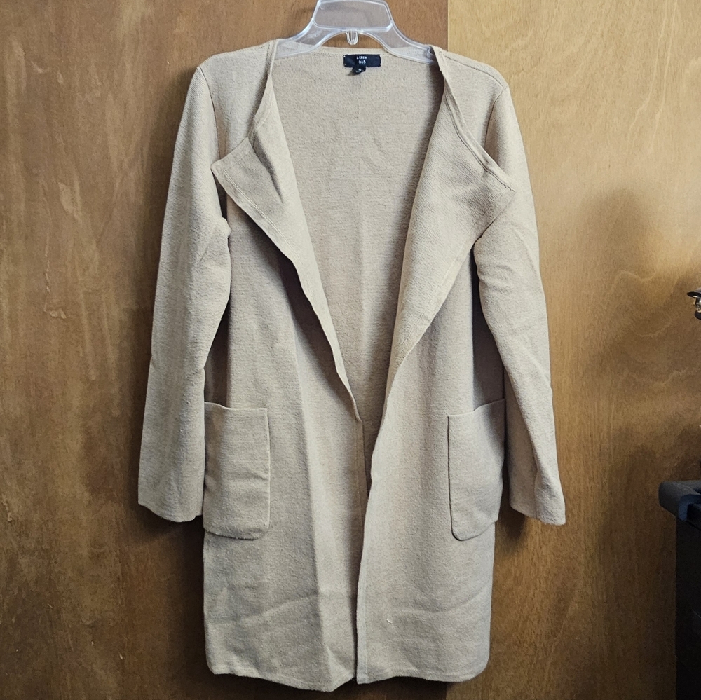J. CREW 365 Womens Long Sleeve Open Front Cardigan Sweater Duster Beige Medium - Picture 3 of 8